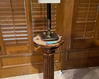 Wooden Pillar & Vtg Chapman Cooper era Hollywood Regency Bouillette Style French Empire Lamp