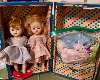 Two 1950 Small Walker Dolls with Clothes & Case