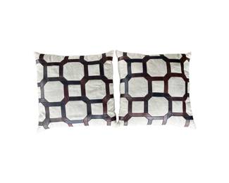 V Rugs Home Leather and Linen Pillows, Pair