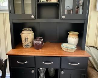 Awesome storage cabinet - hand thrown pottery and decoys