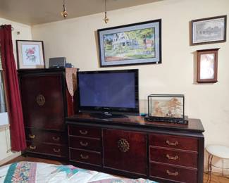 Century furniture Asian style bedroom set - headboard, nightstand, dresser & armoire