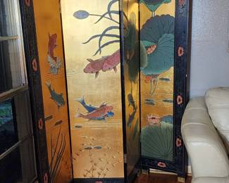 Beautiful vintage 2-sided Asian room divider/screen with koi scene