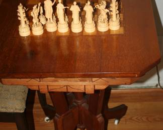 Vintage Game Table. 2 sets of chess pieces