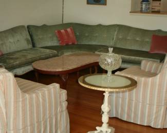 Sectional sofa. The 2 chairs have custom slipcovers