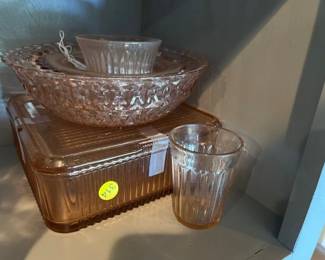 PINK DEPRESSION GLASS BOWLS, CONTAINER, GLASS