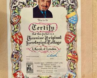 Certificate of authenticity for L Kersh piece