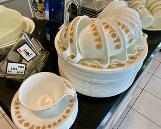 Classic MCM Vintage Corning Pyrex Corelle Butterfly Gold plates cups, mugs, saucers and serving pieces