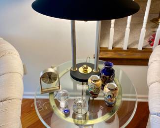 Accent table glass top brass base