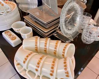 Classic MCM Vintage Corning Pyrex Corelle Butterfly Gold Plates, platters, cups, mugs and serving pieces