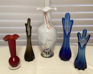 MMS139 Vintage Swung Glass & Blown Glass Vases