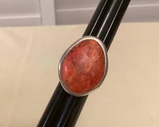 MMS125 Sterling Silver Ring With Large Polished Orange Stone Size 7