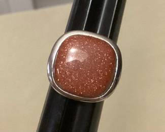 MMS128 Sterling Silver Brown Shimmery Stone Ring Size 8
