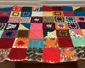 MMS131 Handmade Granny Square Knit Blanket New