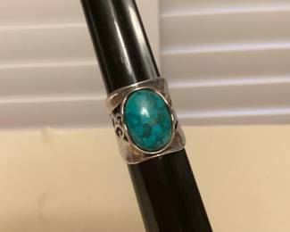 MMS113 Sterling Silver Turquoise Ring Size 8.25