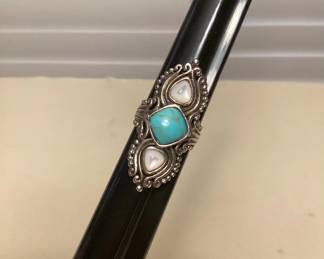 MMS114 Sterling Silver Turquoise & Moonstone Ring Size 8.25