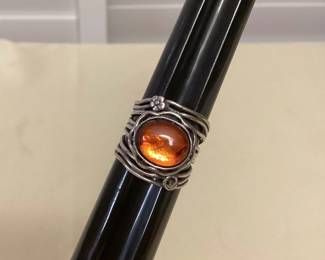 MMS120 Sterling Silver Amber Ring Size 8.25