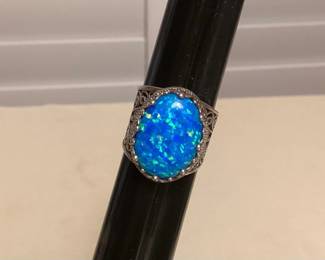 MMS118 Sterling Silver Opal Ring Size 7.25