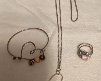 MMS026 Silver Toned Seashell & Pearl Jewelry Set