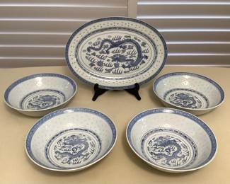 MMS016 Chinese Porcelain Rice Pattern Serving Dishes