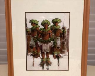 MMS012 Framed Picture Of Male Hula Dancers By Furtado 