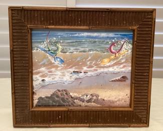MMS137 Framed Picture Of Surfing Geckos 