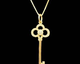 3k 18K Tiffany Co. Diamond Crown Key Pendant