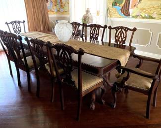 French replica cherry dining room with 10 chairs