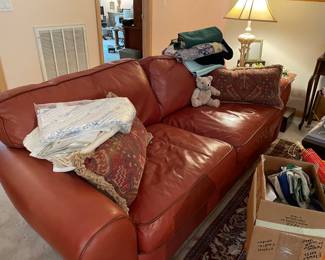 down filled leather sofa