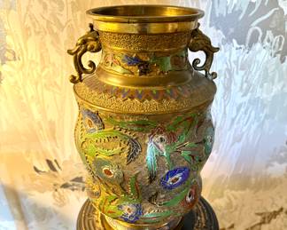 Antique Japanese urn brass cloisonné