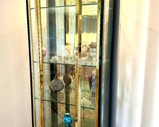 Vintage Henredon Illuminated Black Laquer & Brass Curio Cabinet