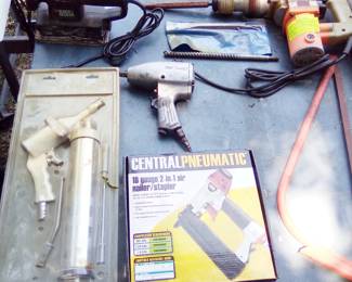 HAMMERDRILL WORKS GREAT WITH SEVERAL BITS. NEW IN PACKAGE GREASEGUN AND NAILGUN