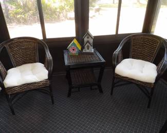 Pier 1 Wood and Wicker table and Chairs