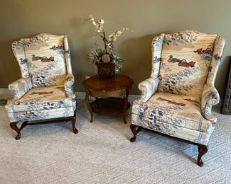 Fine pair of Hickory Chair NC wingback chairs