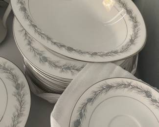 Lots of serving pieces, oval platter, covered bowl, large bowl, coffee pot, creamer/sugar, s&p