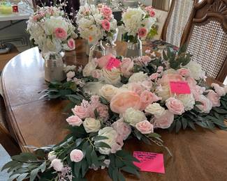 Beautiful spring wedding/table florals, wedding arch or head table swag, dining table w/2 leaves, 2 Captains chairs, 4 regular chairs