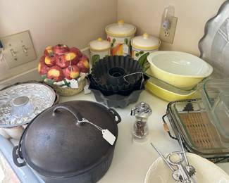 Note the cast iron dutch over and a variety of other cooking equipment