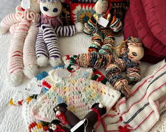 Lots of handmade dolls and handmade doll clothes