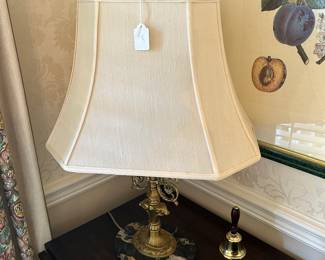 Beautiful table lamp - marble base and silk shade