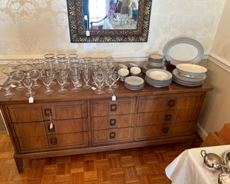 Dresser - circa 1960 - loaded with dinnerware from the same era