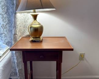 Cherry Side Tables and Pair of Brass Table Lamps
