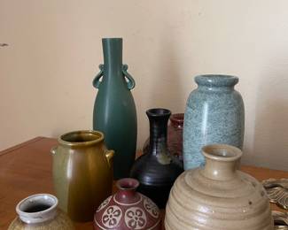 Art Pottery, Modern and signed Arts and Crafts Era including Roseville and Rookwood  also Art Glass.