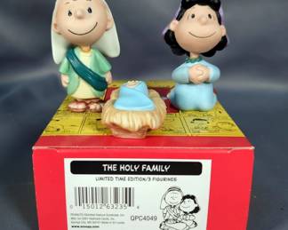 Hallmark Peanuts Gallery Porcelain Figurines Including The Holy Family, Qty 2, The Peanutcracker, It's Nice On The Ice, And Joe Sculptor, Some With CoA's, All In Boxes
