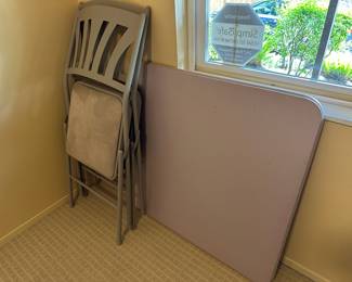 Pair of Samsonite Buff Lace Folding Chairs, Card Table