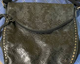 The Sak Embossed Black Leather Shoulder Bag