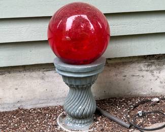 Red Gazing Ball with Column Stand