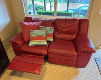 Natuzzi Red Leather Reclining Loveseat