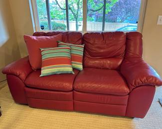 Natuzzi Red Leather Reclining Loveseat