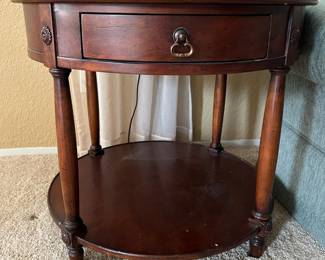 Drexel Round Cherry 2 Tier Single Drawer Side Table