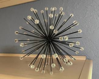 MCM Styled Clear Beaded/Metal Tabletop Atomic Starburst Sculpture