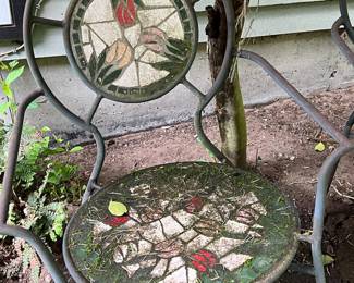 Floral Mosaic Black Wrought Iron Chair